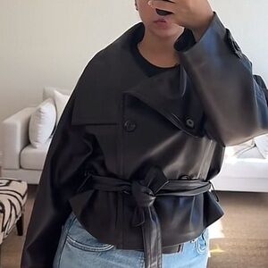 Auro Double Breasted Faux Leather Jacket
MANGO